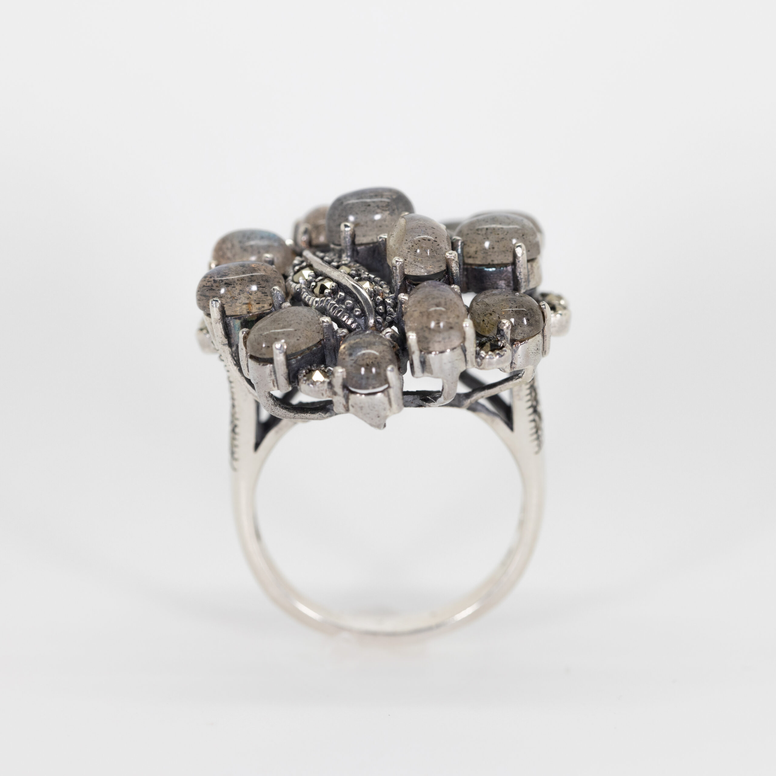 Labradorite Cabochon Ring with Marcasite Leaf Detail - Image 2