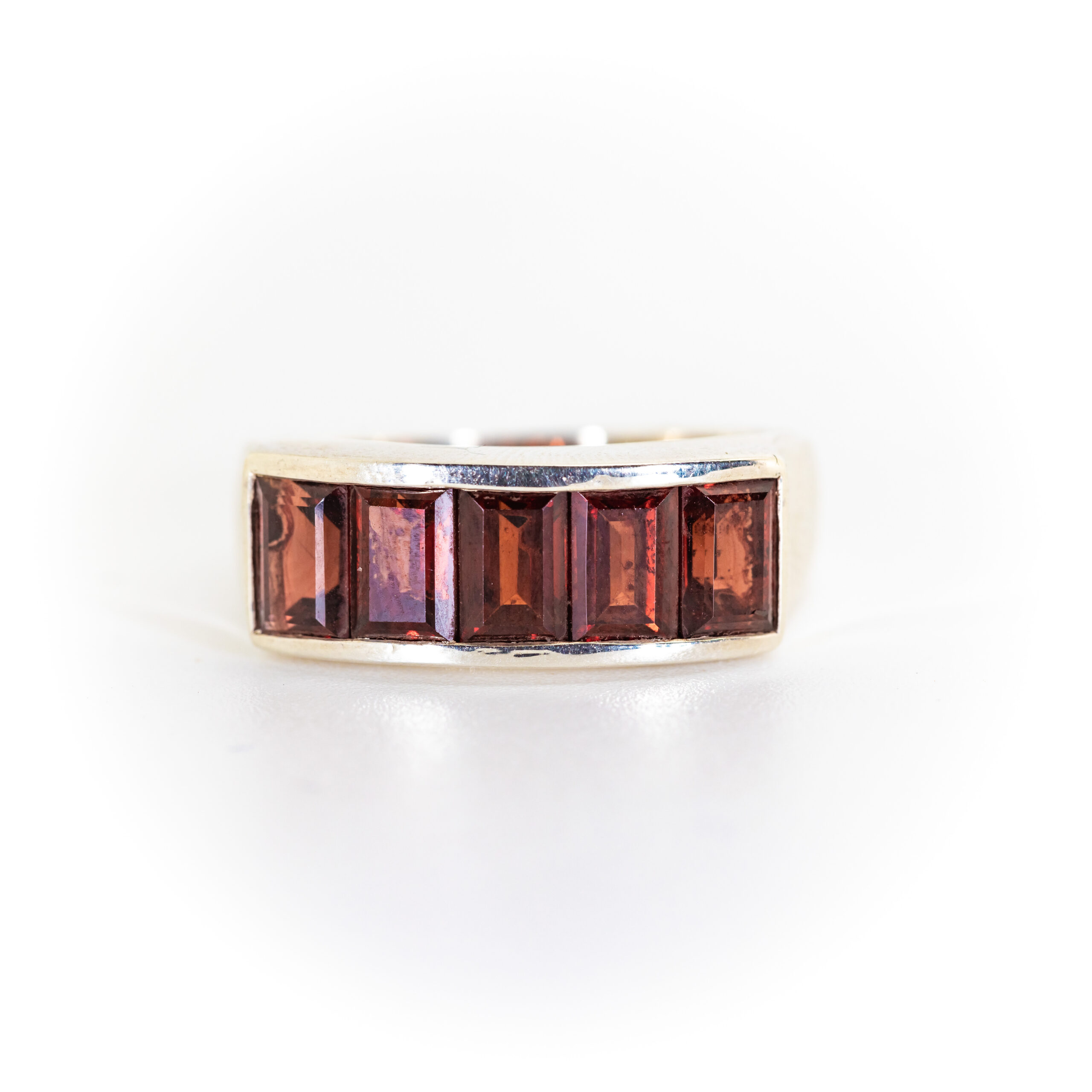 Garnet Channel-Set Emerald Cut Ring