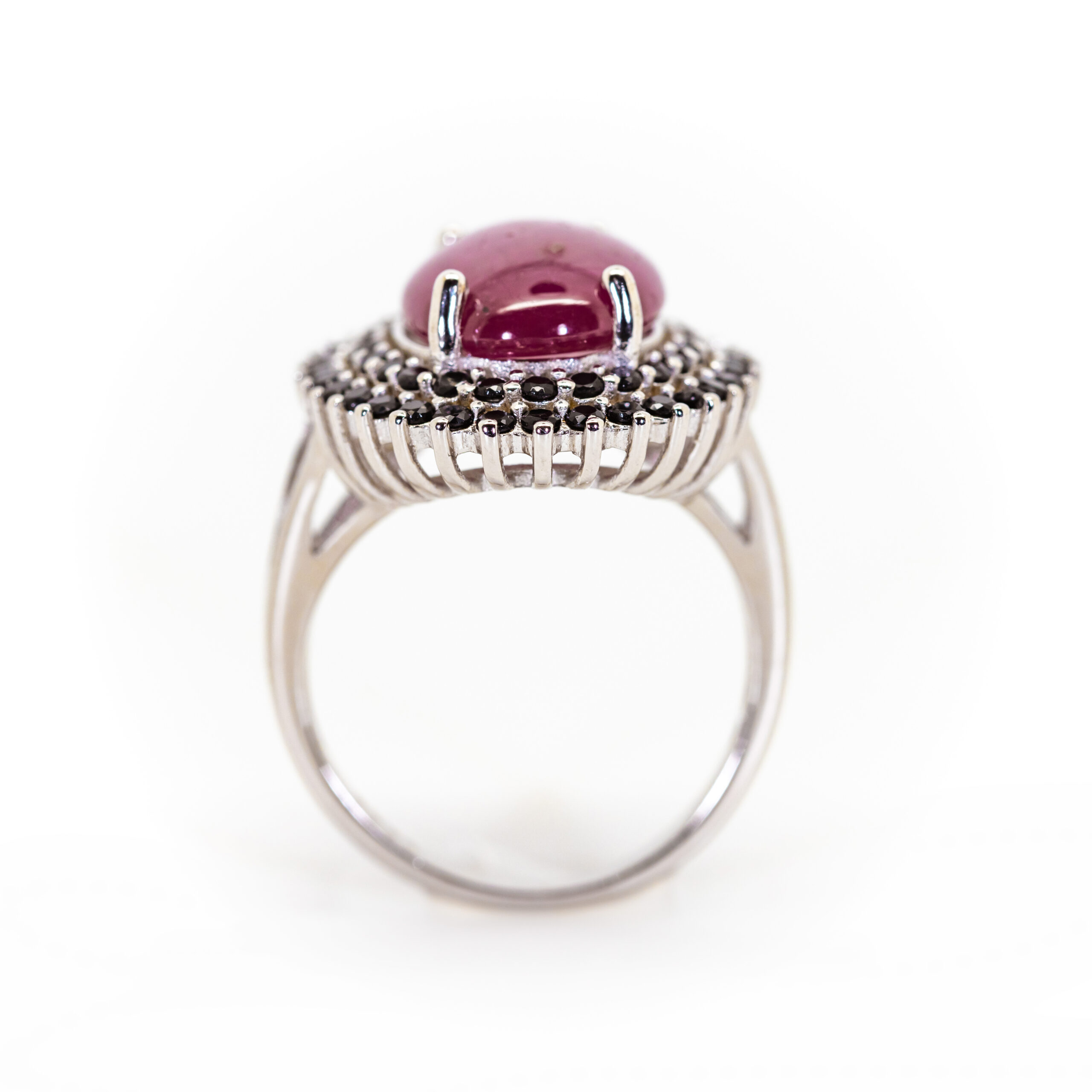Star Ruby Cabochon Ring with Double Spinel Halo - Image 2