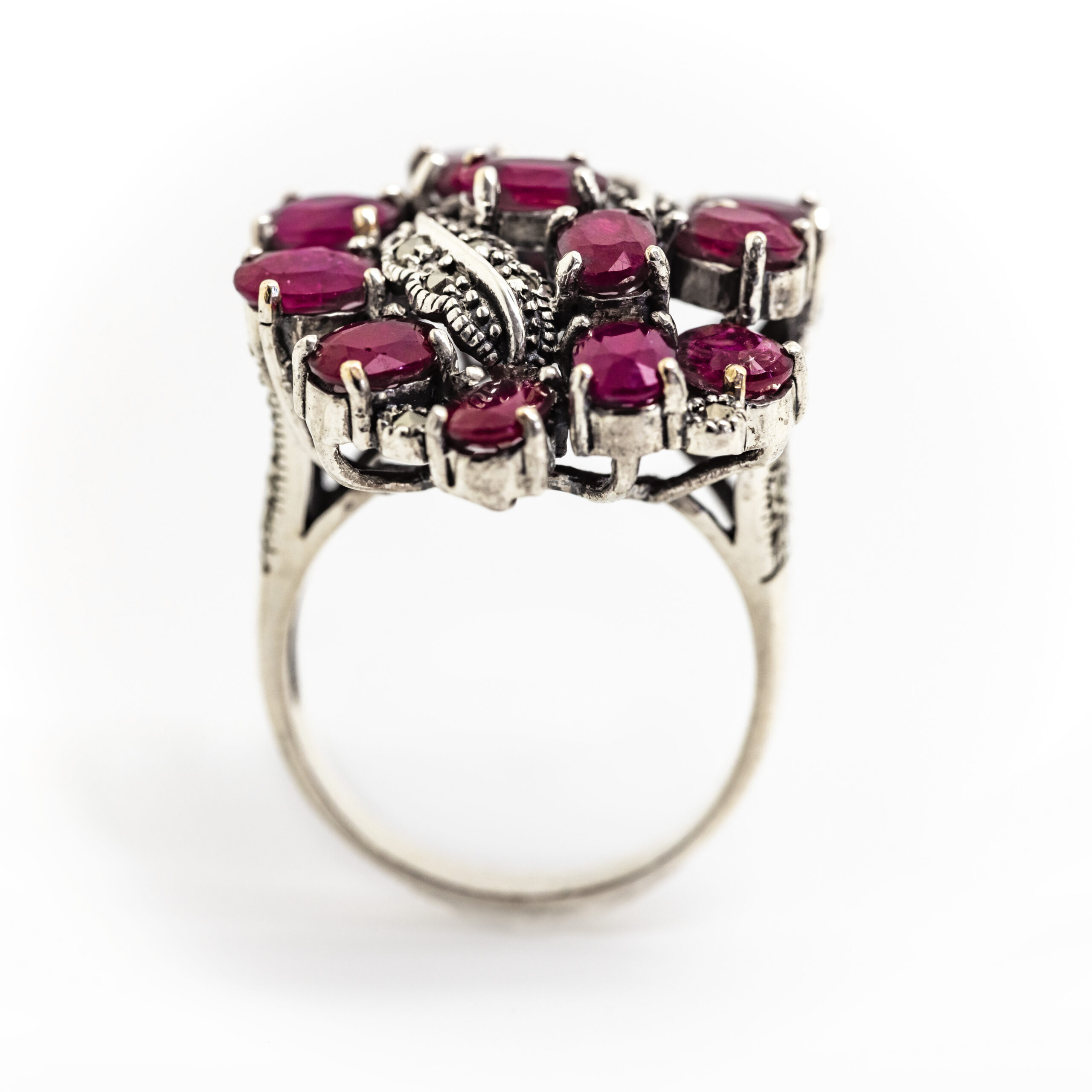 Ruby Cocktail Ring with Marcasite Leaves - Image 2