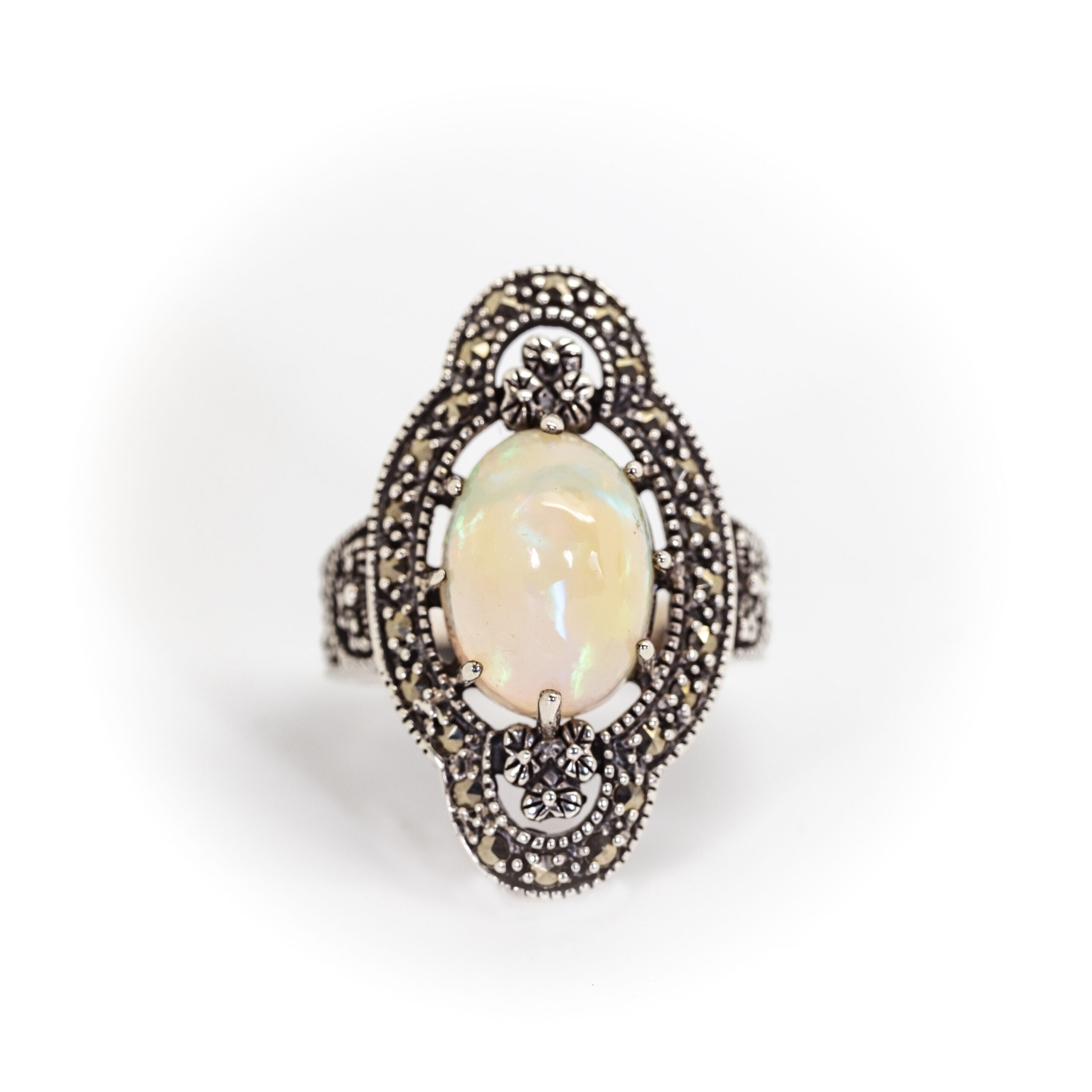 Opal Vintage-Inspired Ring with Marcasite