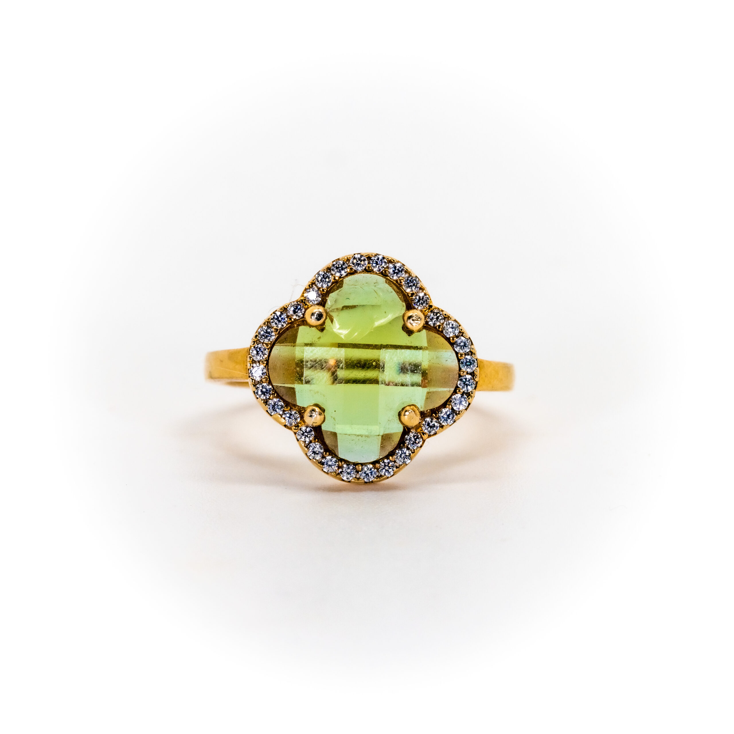 Lab-Grown Zultanite Clover Ring with CZ Halo