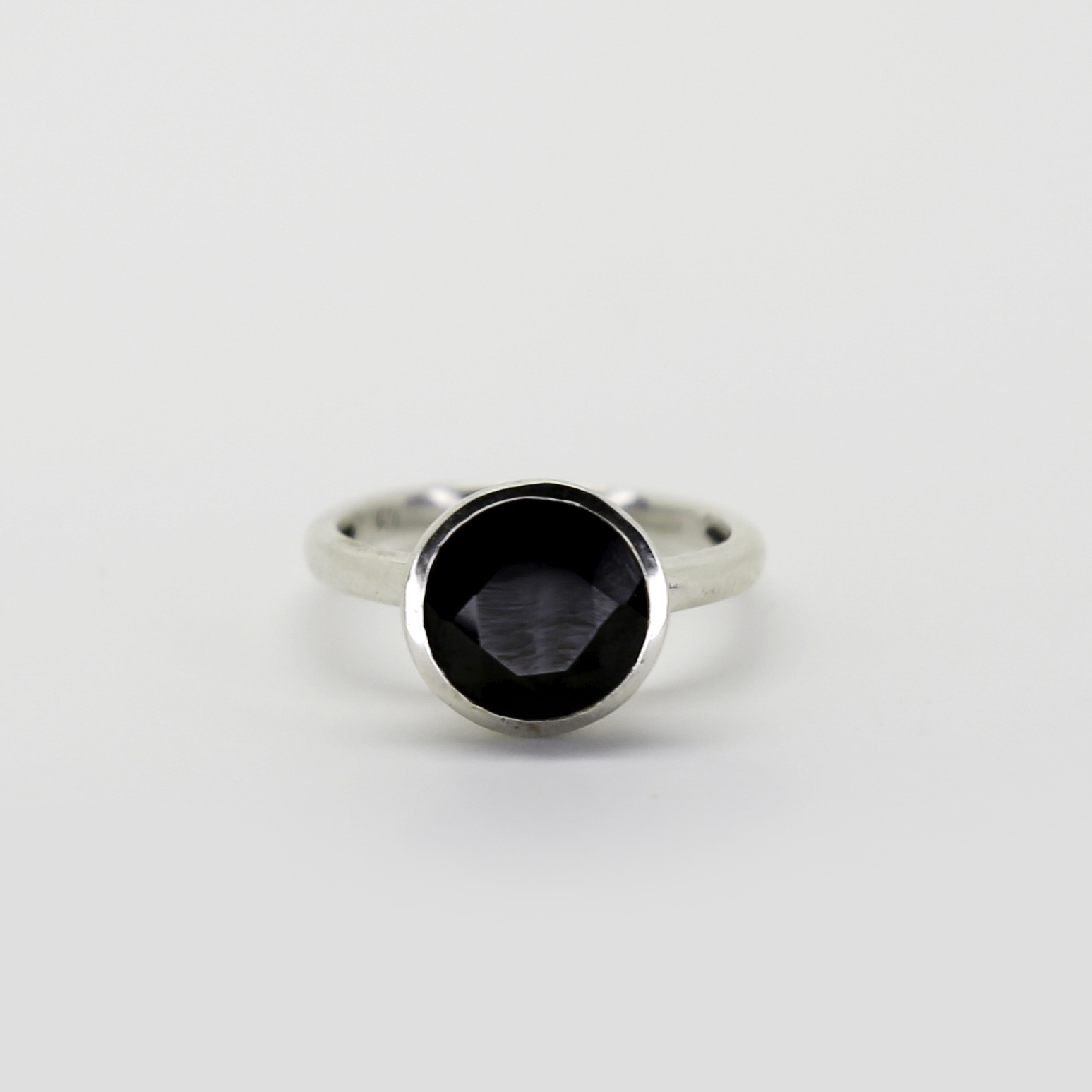 Faceted Black Spinel Tubed Solitaire Ring