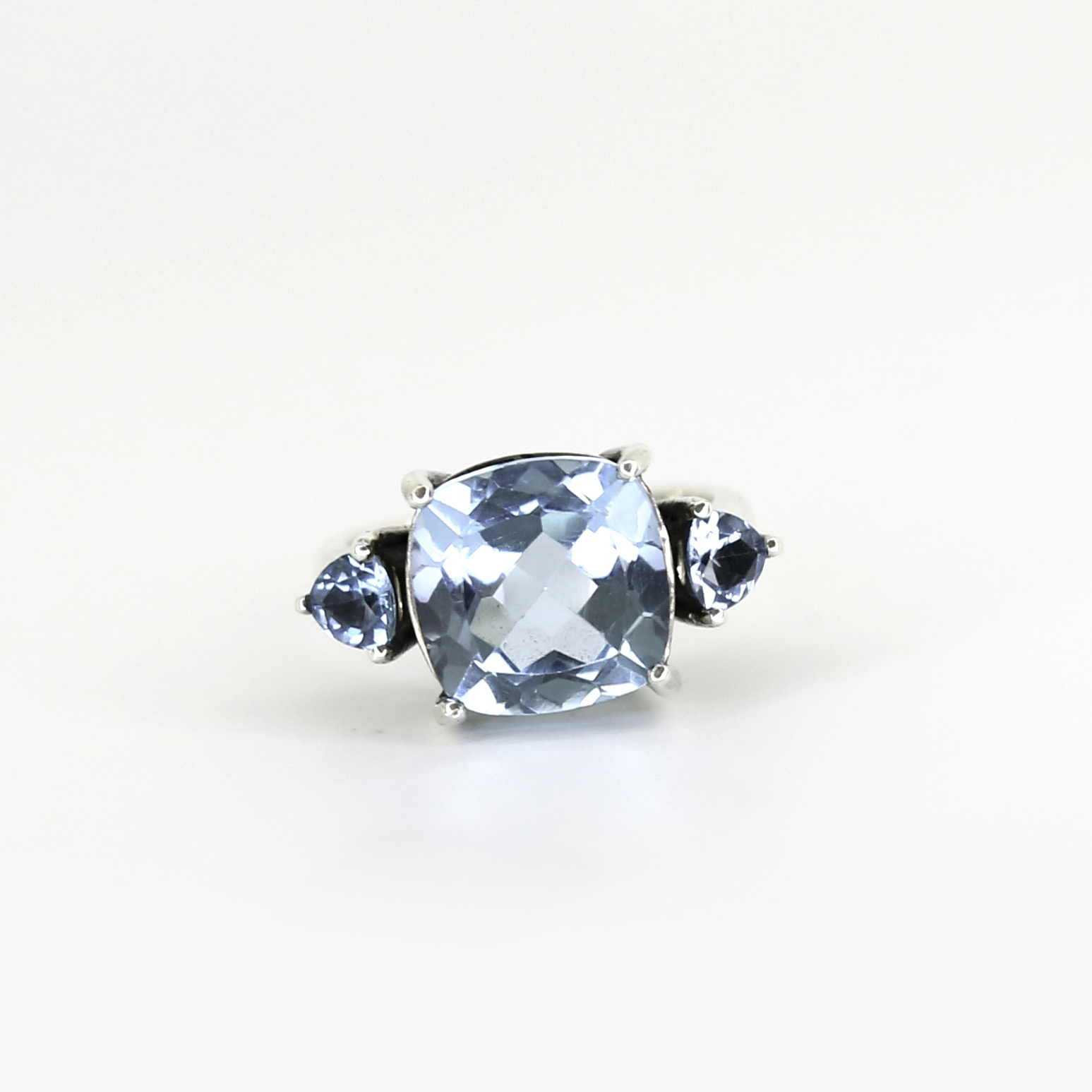 Cushion & Trilliant Cut Topaz Trilogy Ring