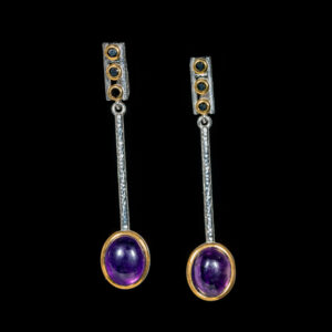 Mixed Metal Amethyst Oval & Black Spinel Earrings