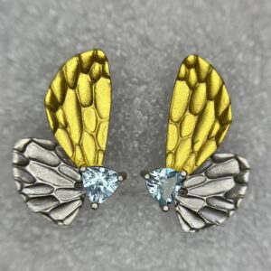 Mixed Metal Blue Topaz Butterfly Earrings
