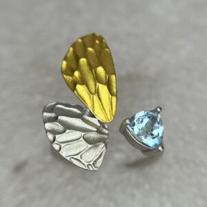 Mixed Metal Textured Butterfly Ring with Blue Topaz