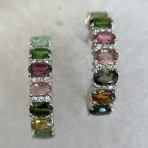Oval Mixed Tourmaline and CZ Hoop Earrings