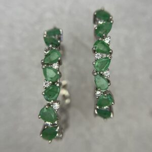 Oval Hoops with Emerald Pears and CZ