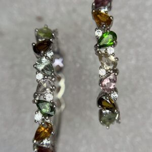 Mixed Tourmaline and White Topaz Oval Hoop Earrings