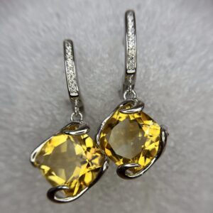 Imposing Citrine Cushion Cut Drops on CZ Pavé Omega Hooks