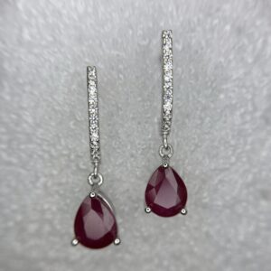 Pear-Cut Ruby Drops on CZ Pavé Half Hoop Earrings