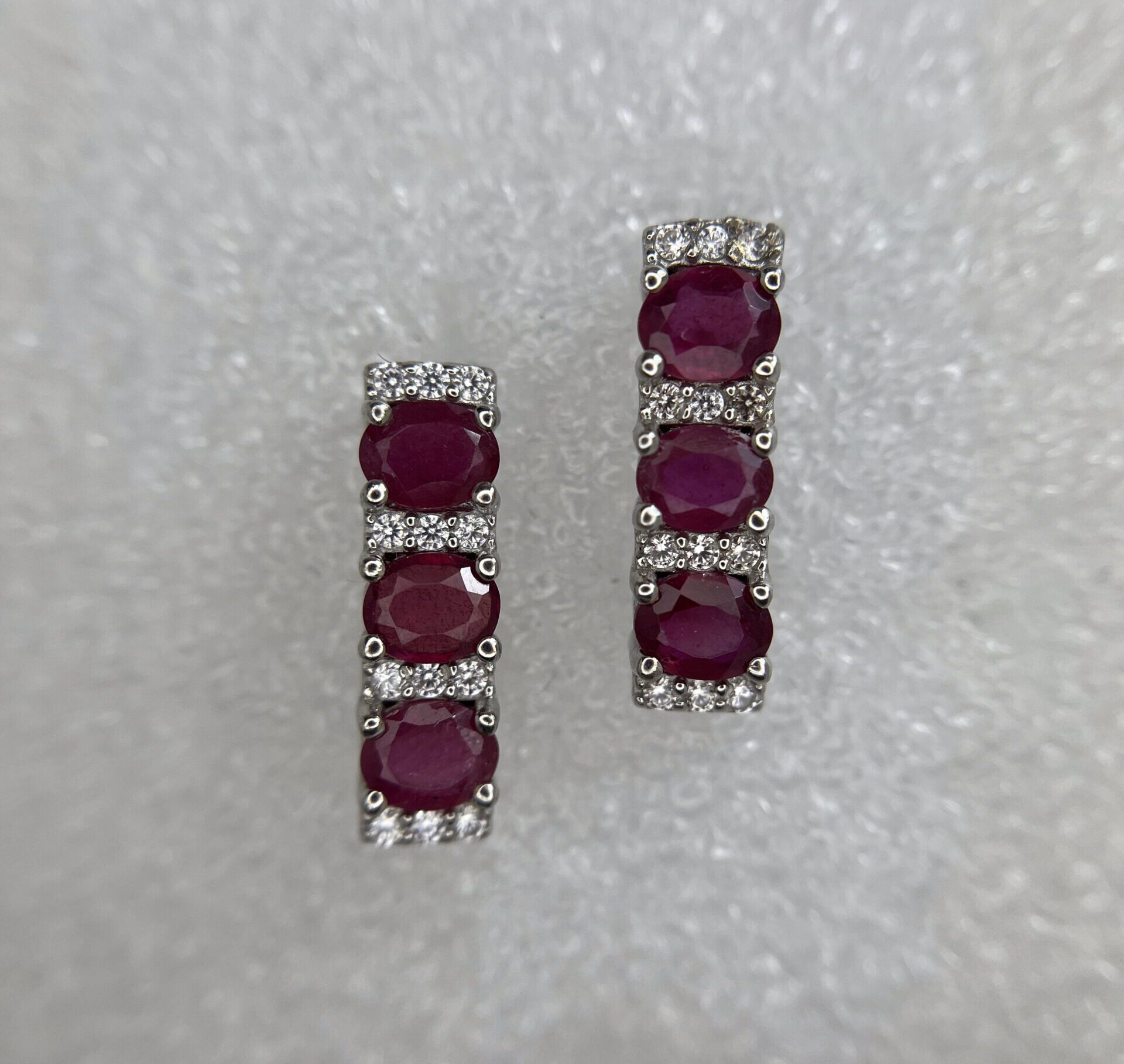 3-Stone Linear Ruby and CZ Push-Back Earrings