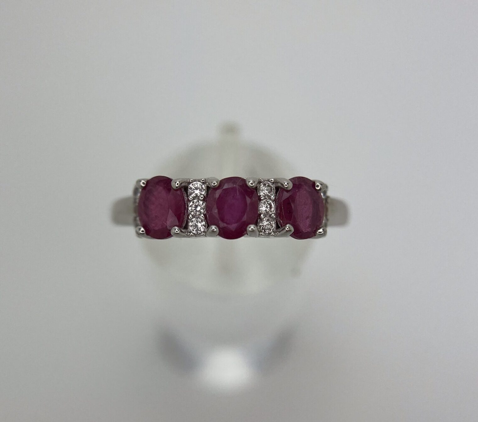 3-Stone Linear Ruby and CZ Push-Back Earrings - Image 2