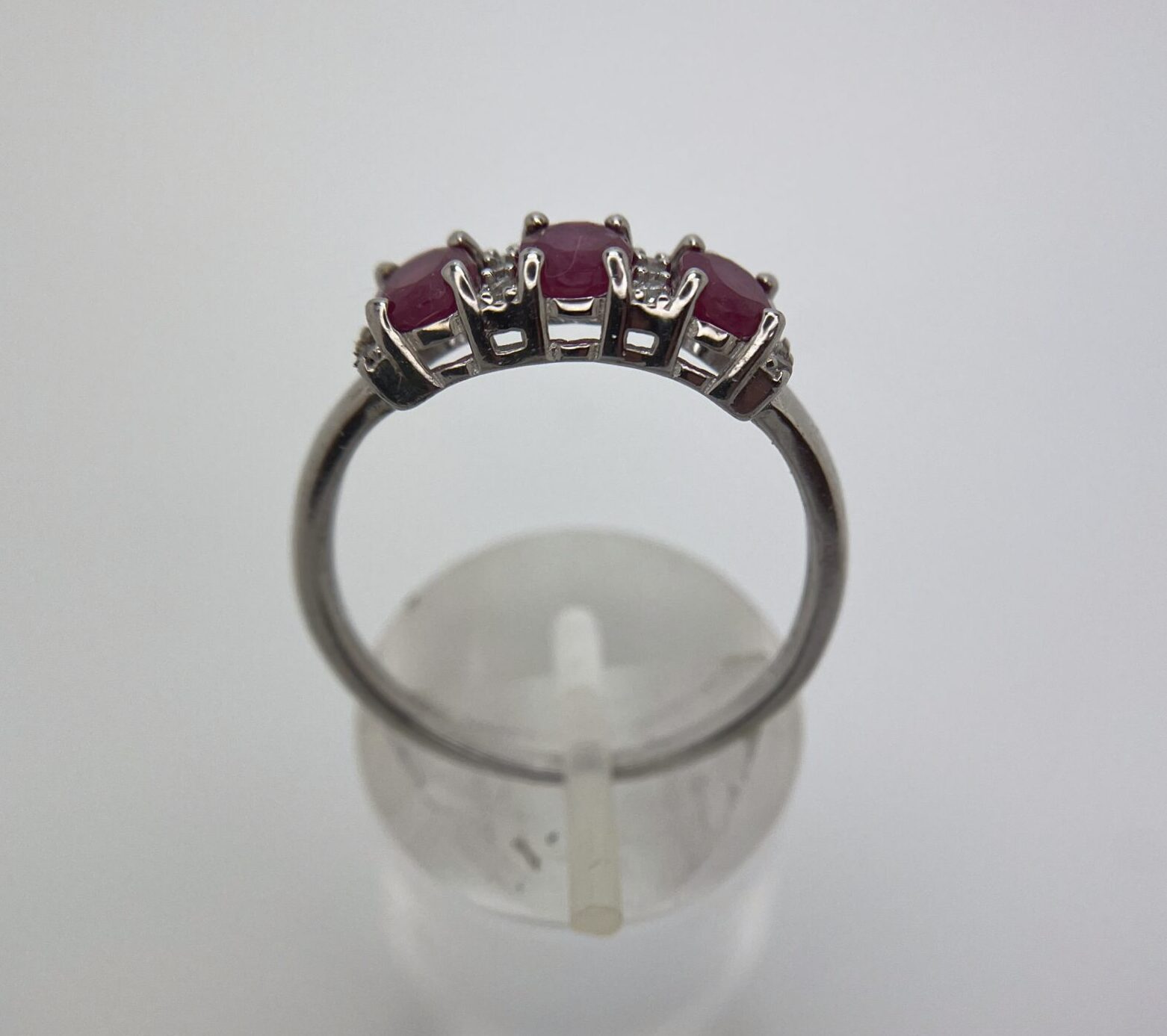 3-Stone Linear Ruby and CZ Push-Back Earrings - Image 3