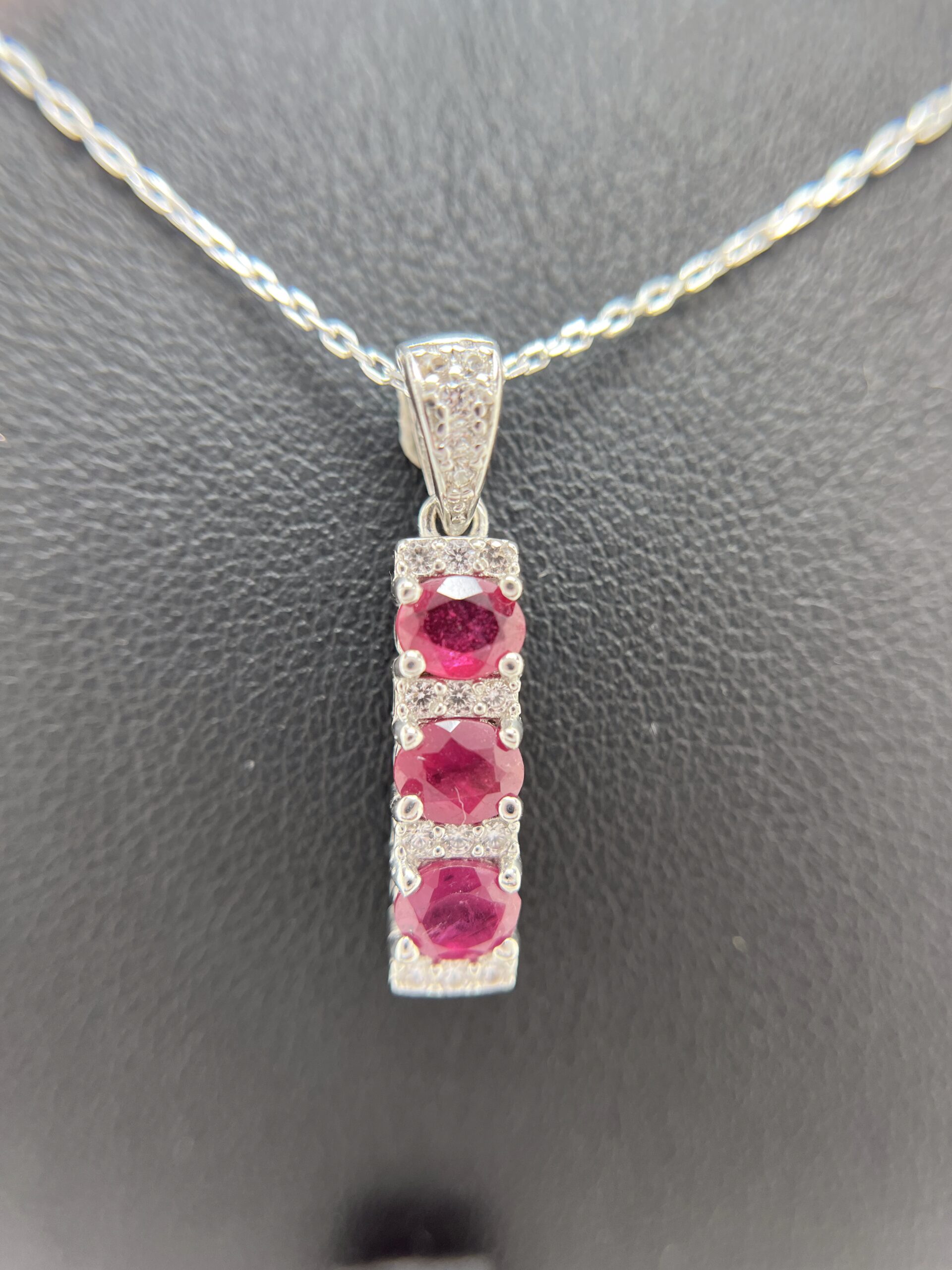 3-Stone Linear Ruby and CZ Push-Back Earrings - Image 4