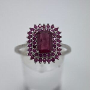 Emerald-Cut Ruby with Double Ruby Halo Ring