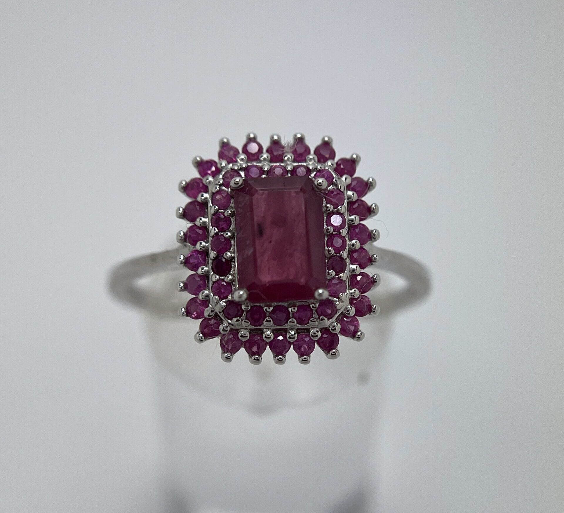 Emerald-Cut Ruby with Double Ruby Halo Pendant - Image 3