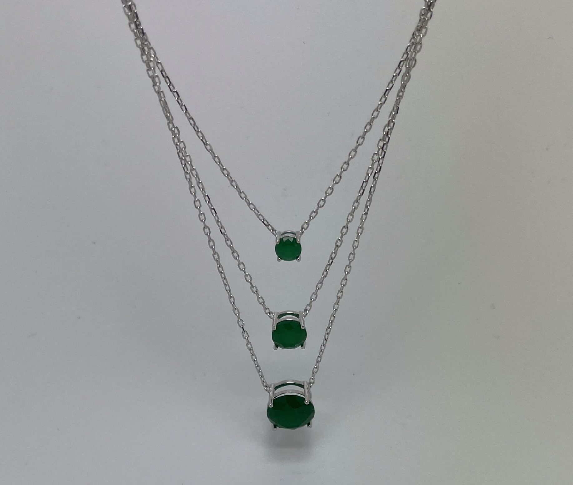Stacked Multi-Chain Necklace with Green Crystals