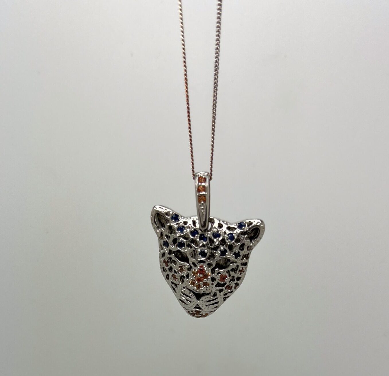 Panther Head Cut-Work Pendant with Pave Fancy Multi-Coloured Sapphires