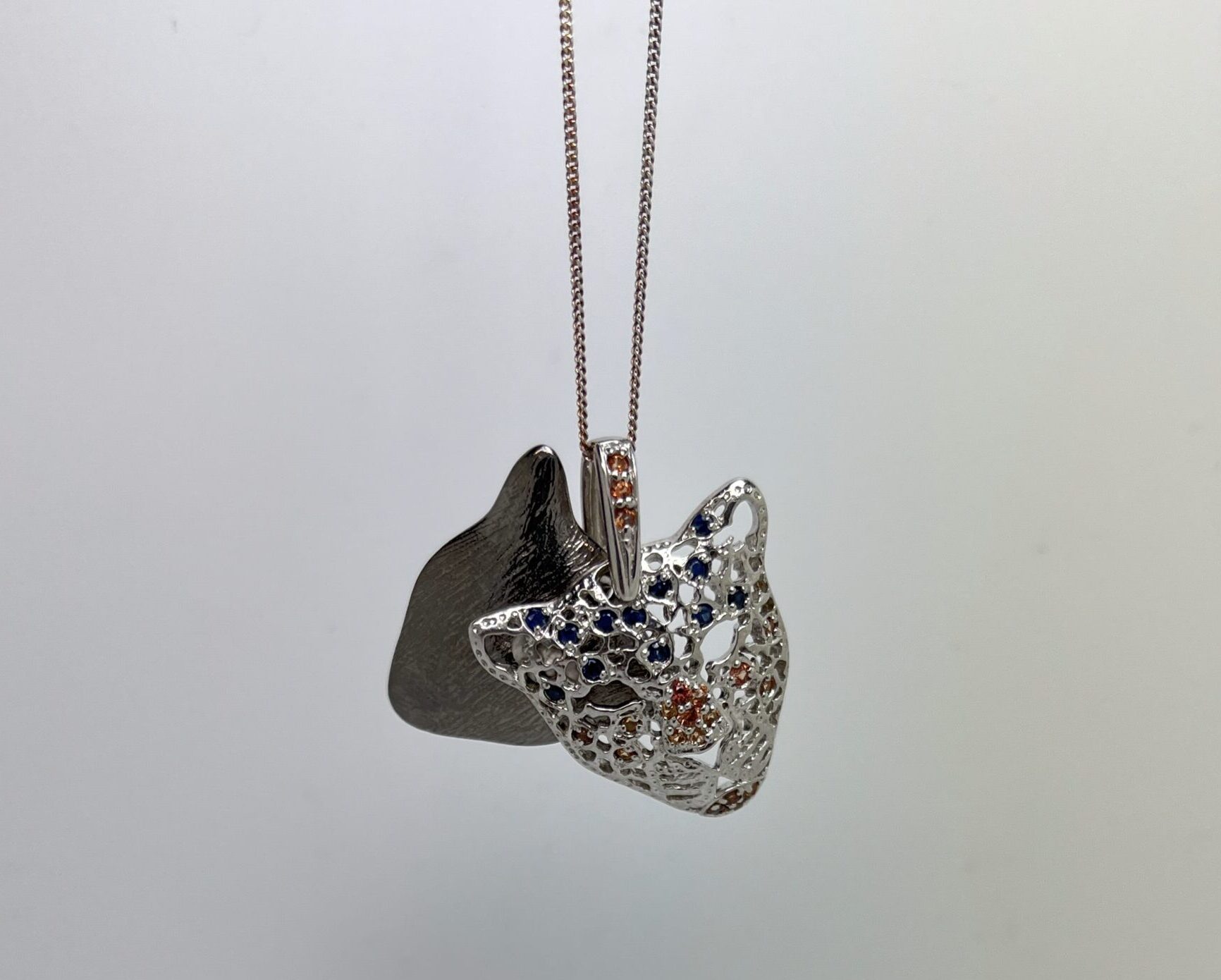 Panther Head Cut-Work Pendant with Pave Fancy Multi-Coloured Sapphires - Image 2