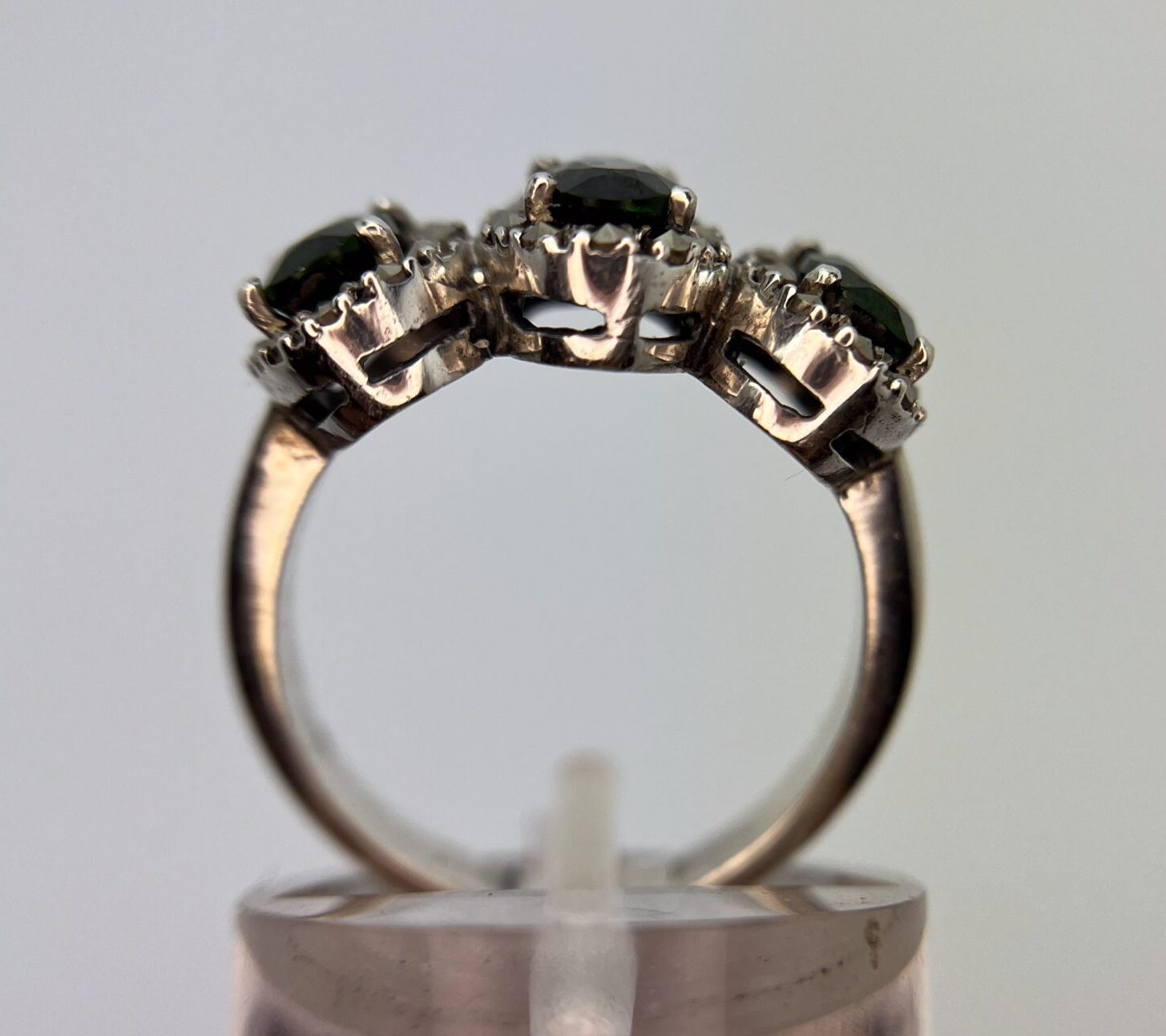 Green Chrome Diopside Trilogy Ring with Marcasite Halo - Image 2