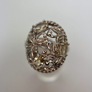 Domed Floral Lemon Quartz Ring