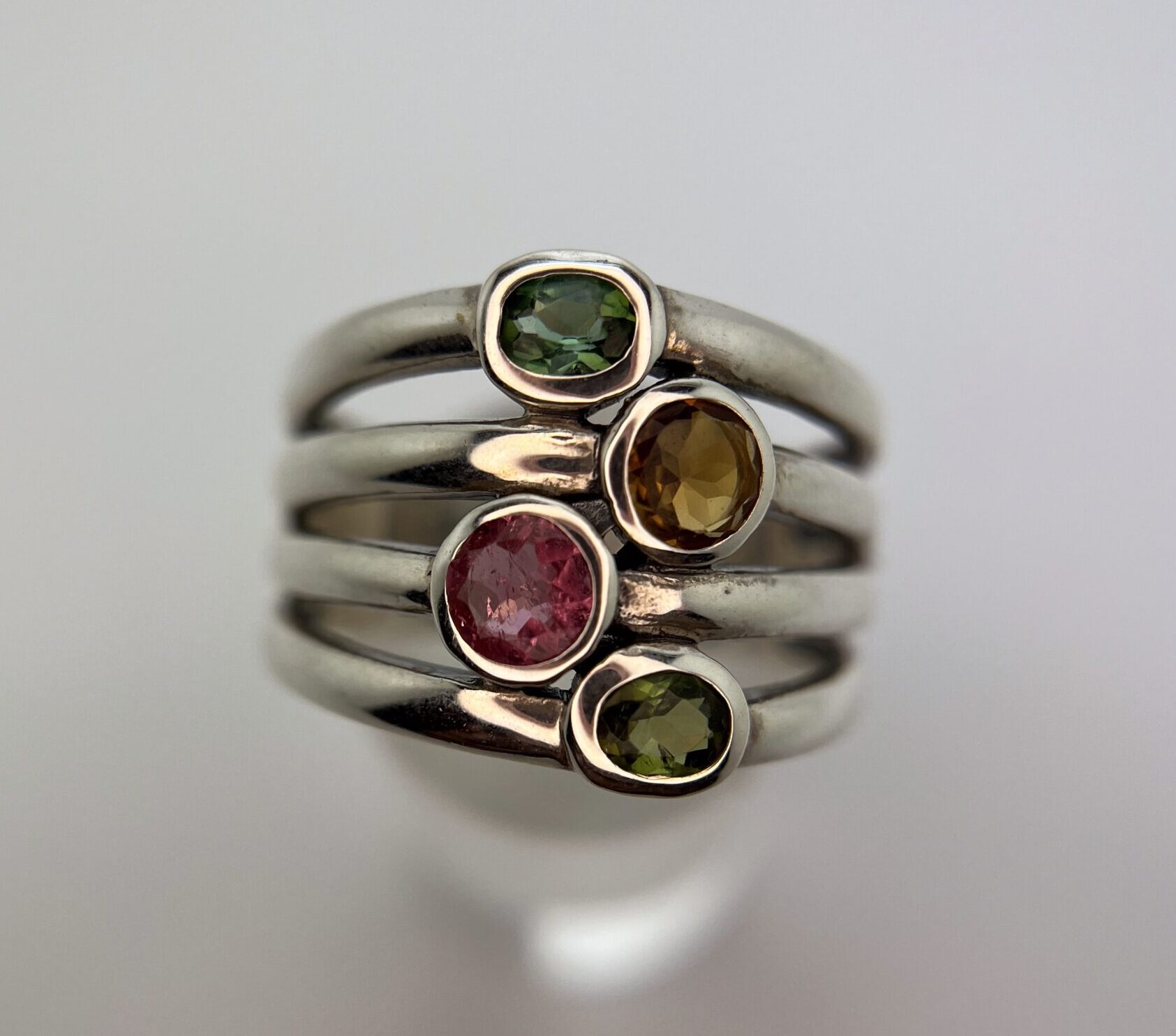 Stacked Bands Featuring Bezel-Set Multicoloured Tourmalines