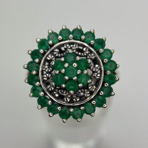 Green Agate Circular Cluster Ring