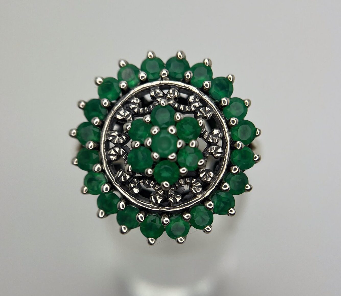 Green Agate Circular Cluster Ring