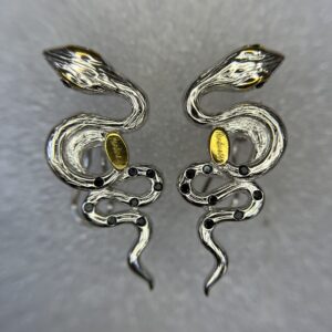 Mixed Metal Snake Earrings with Black Spinel