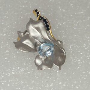 Sterling Silver Vermeil Floral Ring with Blue Topaz and Black Spinel Accents