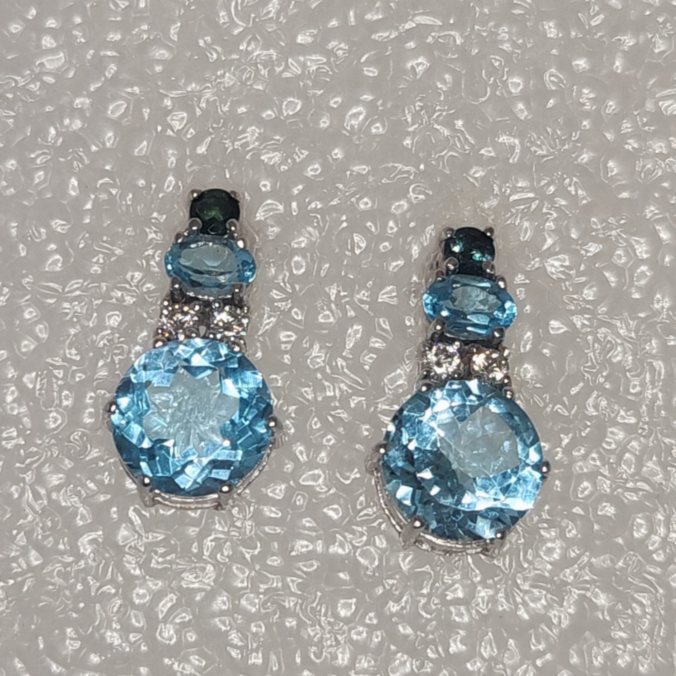 Blue Topaz Drop Stud Earrings in White Gold Vermeil over Sterling Silver