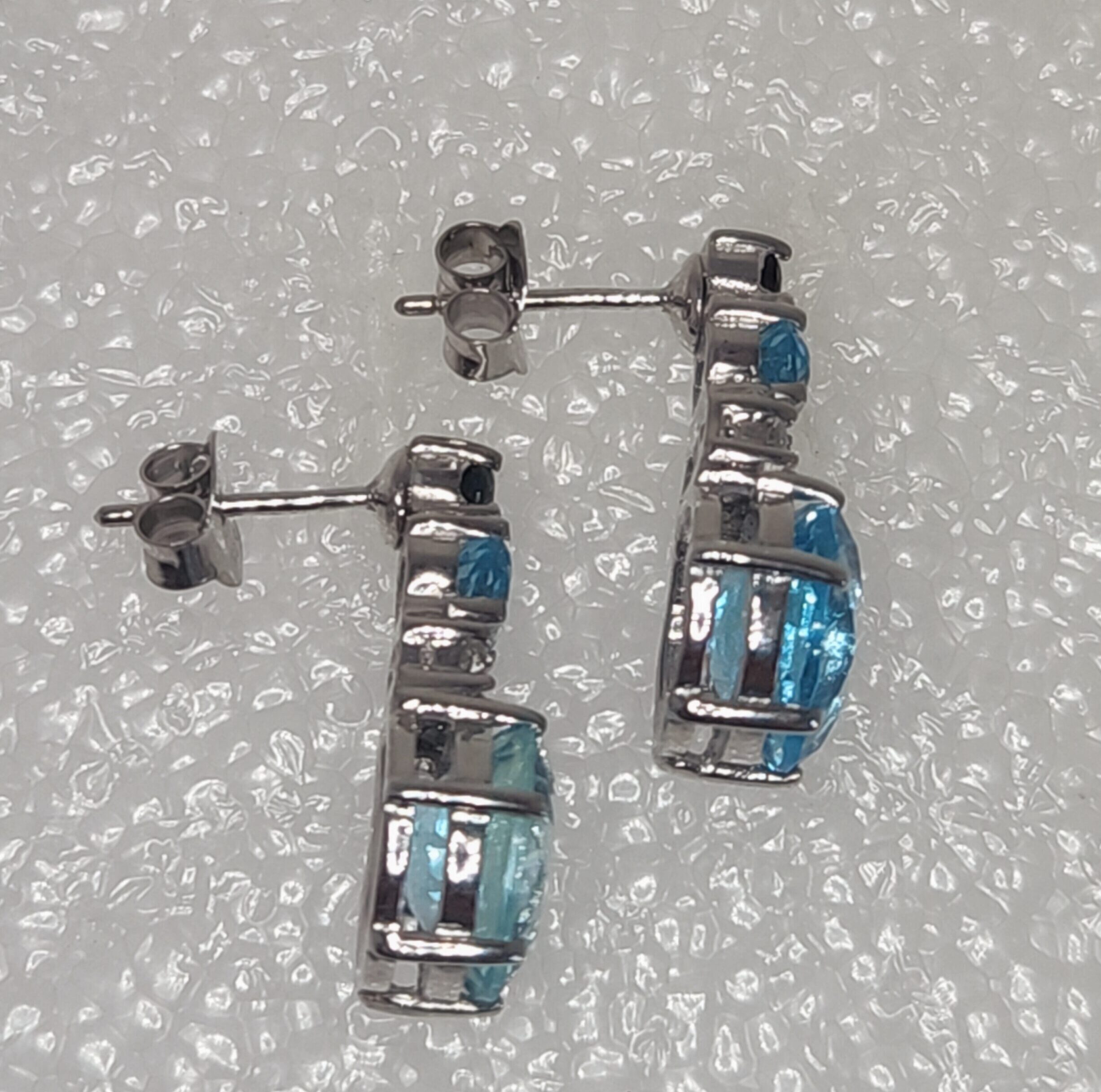 Blue Topaz Drop Stud Earrings in White Gold Vermeil over Sterling Silver - Image 2