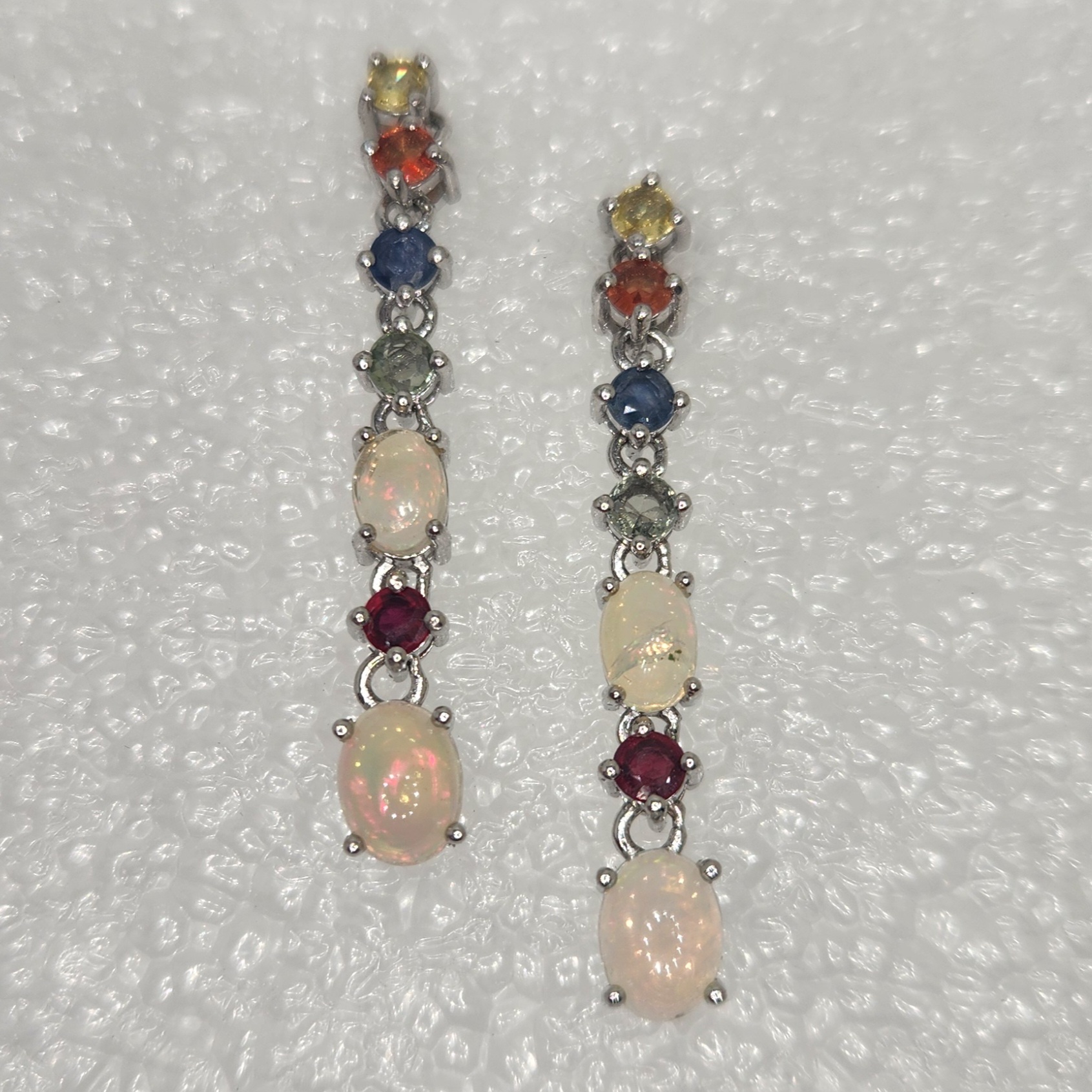 Opal & Mixed Fancy Sapphire Linear Drop Earrings