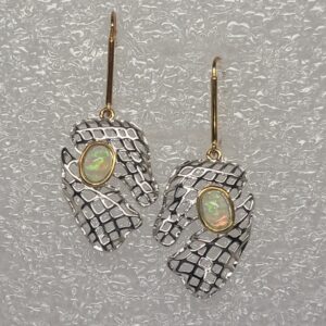 Mixed Metal Abstract Mesh Earrings with Oval Opal