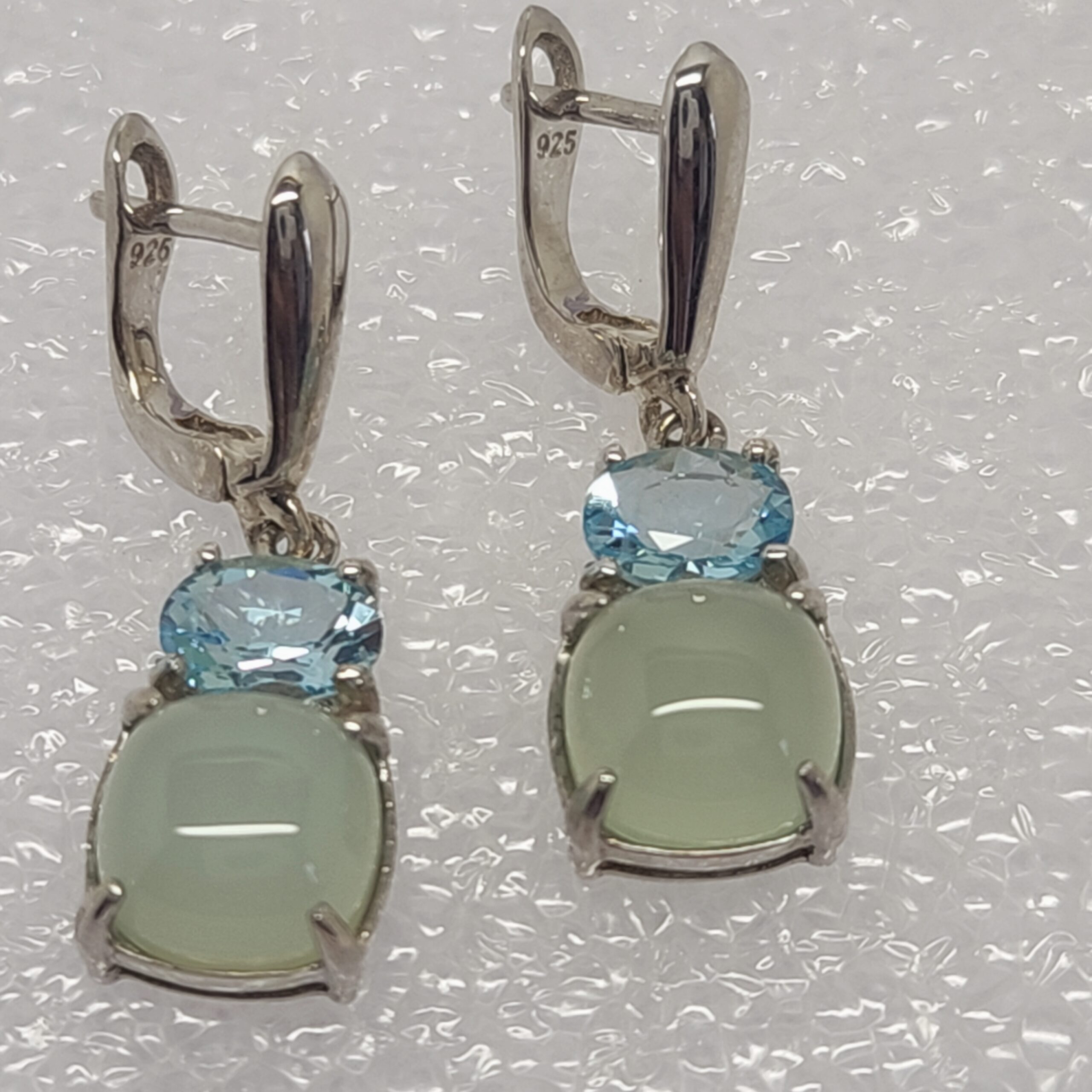 Chalcedony & Blue Topaz Earrings on Omega Hook