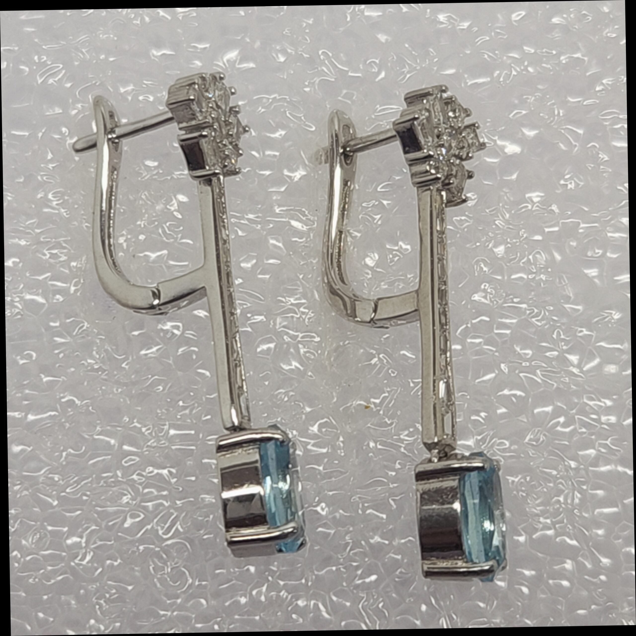 Oval Blue Topaz Drop Earrings with CZ Accent - Image 2