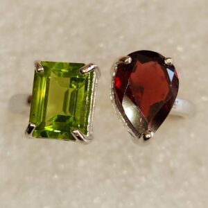 Double delight Peridot & Garnet ring