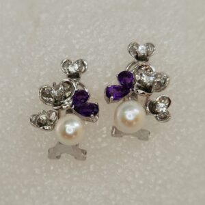 Floral Pearl, Amethyst & white Topaz earring