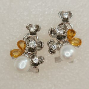 Floral Pearl, Citrine & white Topaz earring
