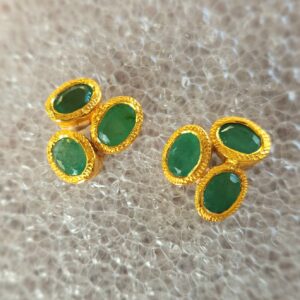 Faceted Emerald trio stud in 18ctvgold vermeil