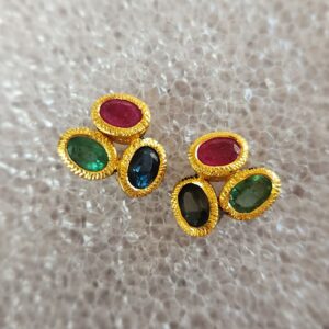 Faceted Ruby, Emerald & Sapphire trio studs in 18ct  gold vermeil