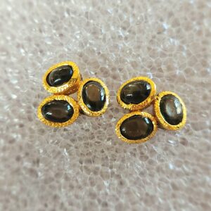 Star Sapphire cabochon trio stud in 18ct gold vermeil