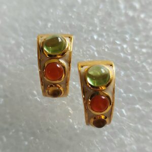 Peridot, Carnelian & Citrine cabochons with enamel in 18ct gold vermeil half hoop