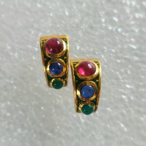 Ruby, Sapphire & Green Agate with enamel & 18ct gold vermeil half hoop